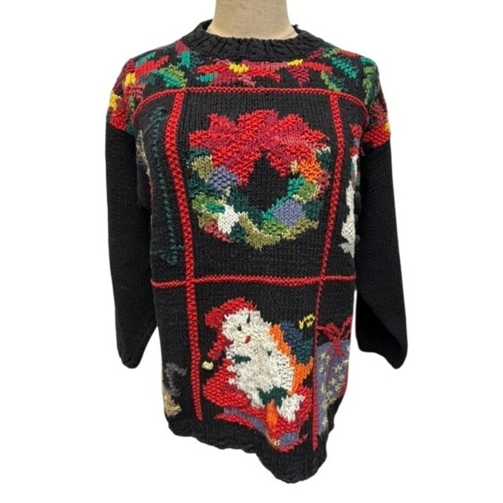 "Crystal-Kobe" Christmas Santa Snowman Holiday SZ M Ugly Sweater Patchwork VTG